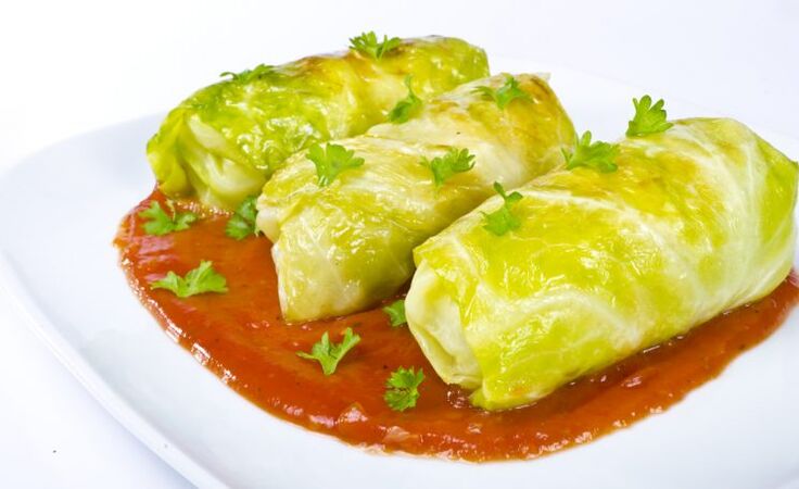 With gout, a hearty dish will be perch rolls with Chinese cabbage